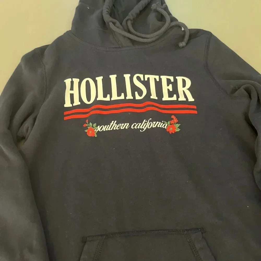 Hollister Mens S Pullover Long Sleeve Hoodie Sweatshirt Navy - Picture 2 of 4